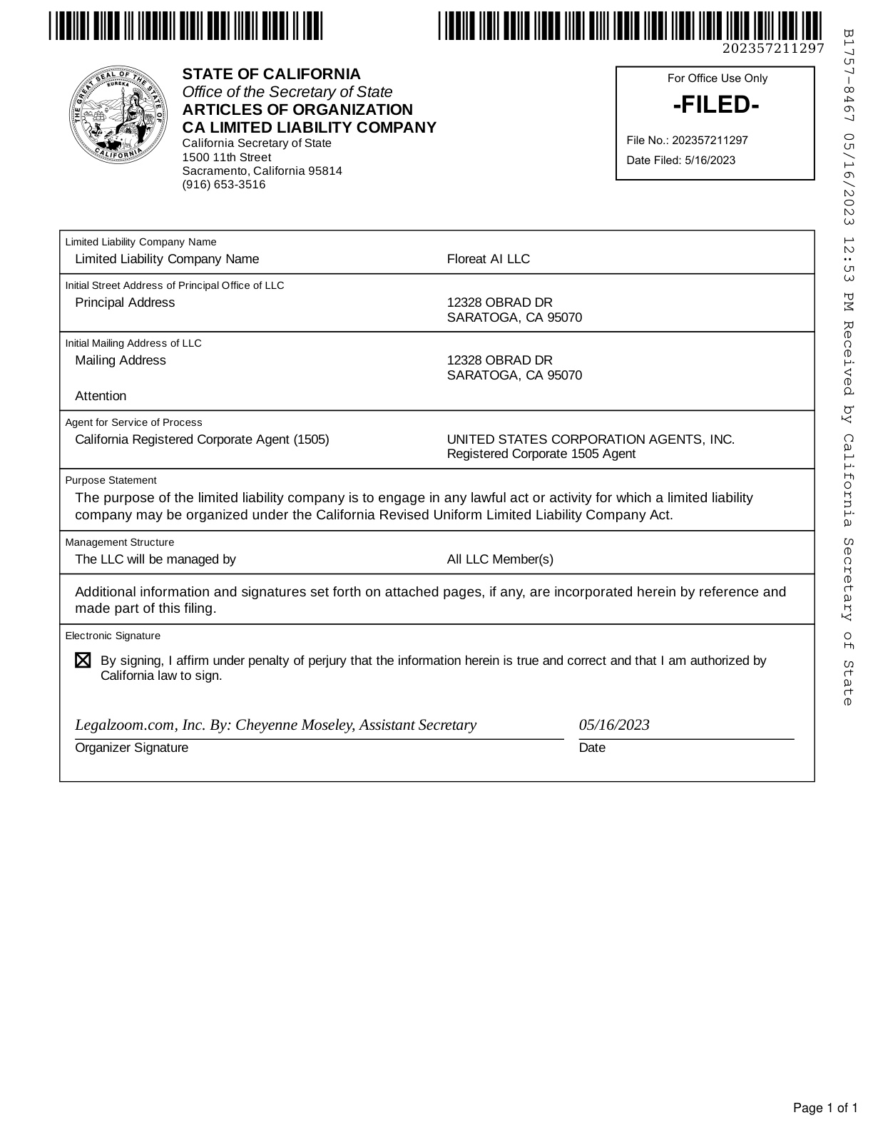 Floreat AI LLC registration record preview